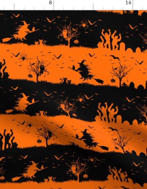 Dark Pumpkin Orange and Black Halloween Nightmare Stripes Fabric