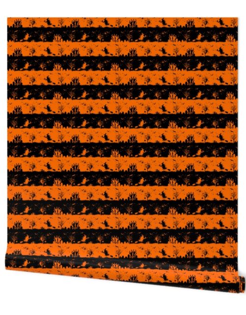 Dark Pumpkin Orange and Black Halloween Nightmare Stripes Wallpaper