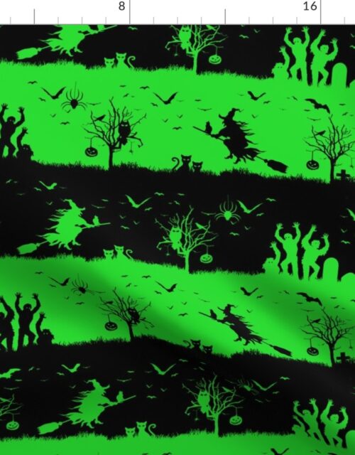 Monster Green and Black Halloween Nightmare Stripes Fabric