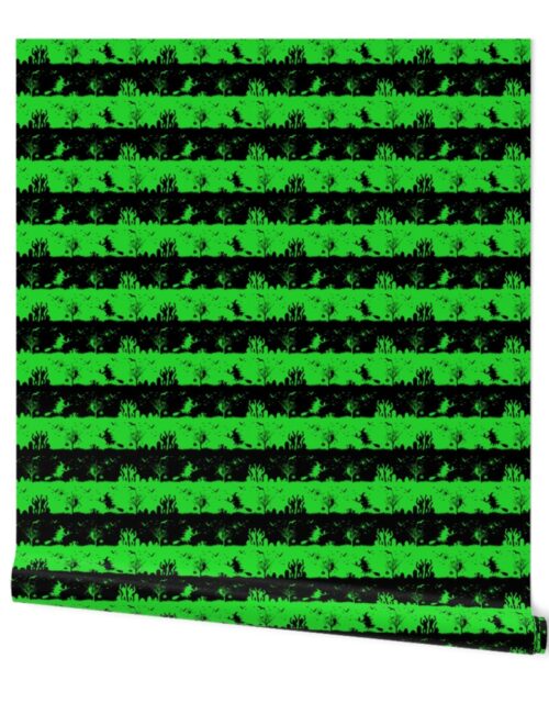 Monster Green and Black Halloween Nightmare Stripes Wallpaper