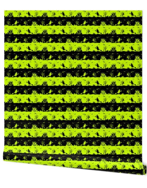 Slime Green and Black Halloween Nightmare Stripes Wallpaper