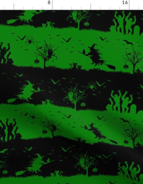 Alien Green and Black Halloween Nightmare Stripes Fabric