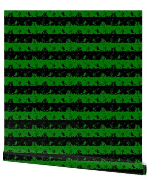 Alien Green and Black Halloween Nightmare Stripes Wallpaper