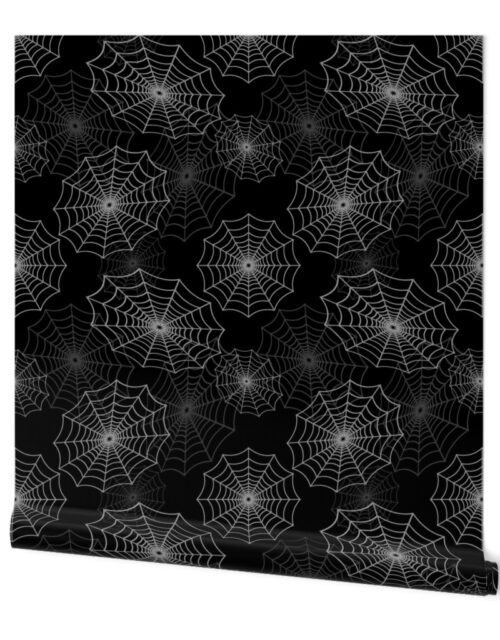 White Spider Web Cobweb Silk Pattern on Black Wallpaper