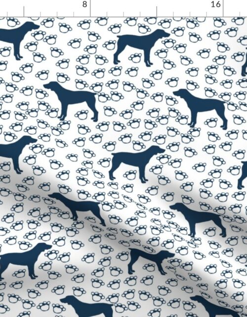 Big Blue Dog and Paw Prints Fabric