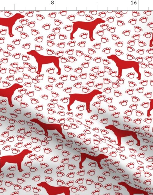 Big Red Dog and Paw Prints Fabric