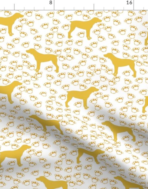 Big Yellow Dog and Paw Prints Fabric