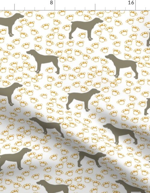 Big Grey Weimaraner Dogs with Yellow Paw Prints Fabric