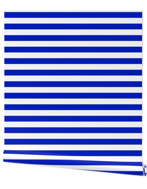 1″ Horizontal Cobalt Blue and White Stripe Wallpaper