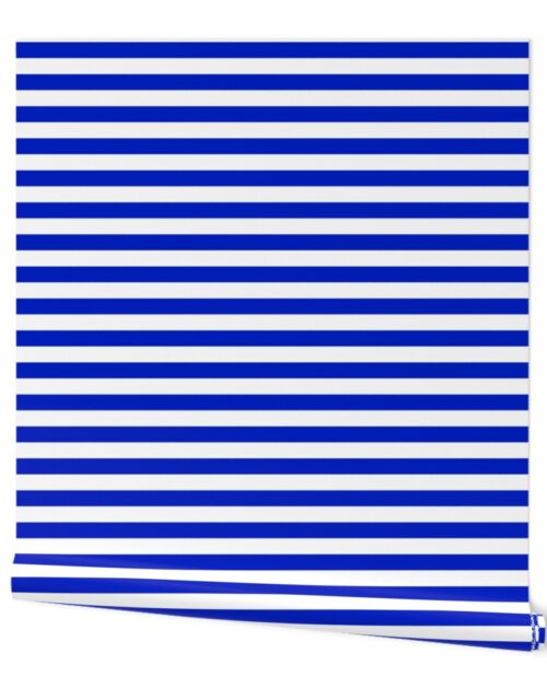 3/4″ Horizontal Cobalt Blue and White Stripe Wallpaper