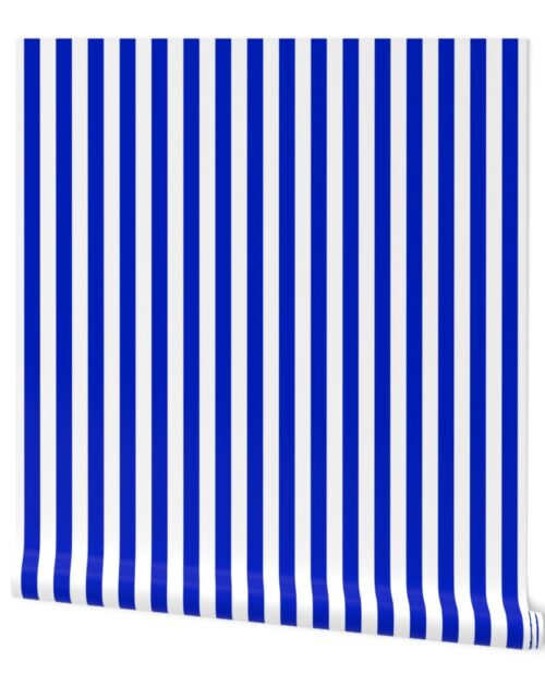 3/4″ Vertical Cobalt Blue and White Stripe Wallpaper
