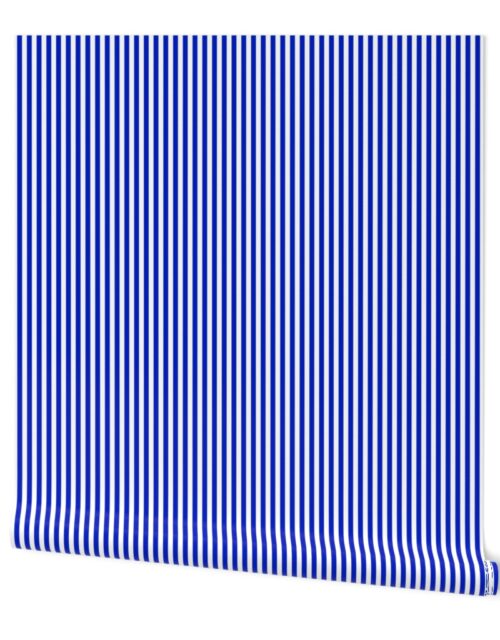 1/4″ Vertical Cobalt Blue and White Stripe Wallpaper