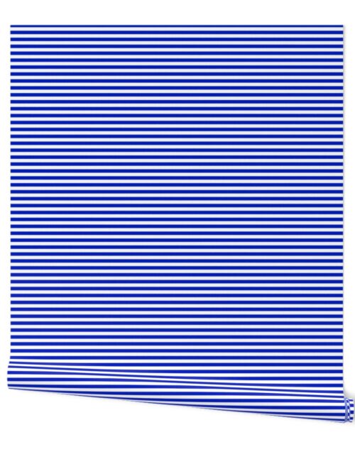 1/4″ Horizontal Cobalt Blue and White Stripe Wallpaper