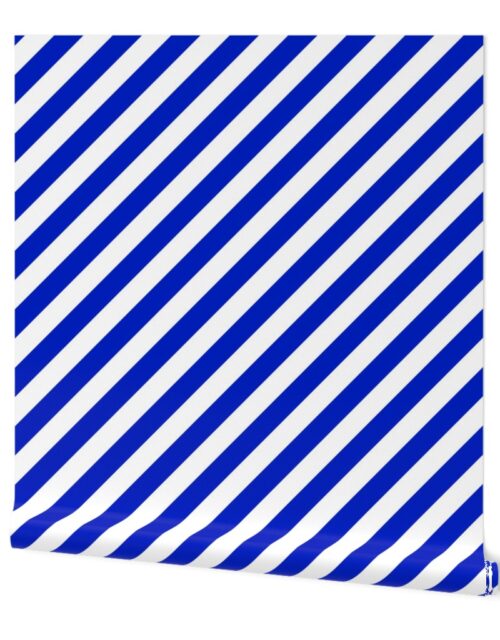 1″ Wide Diagonal Cobalt Blue Candy Cane Stripes Wallpaper
