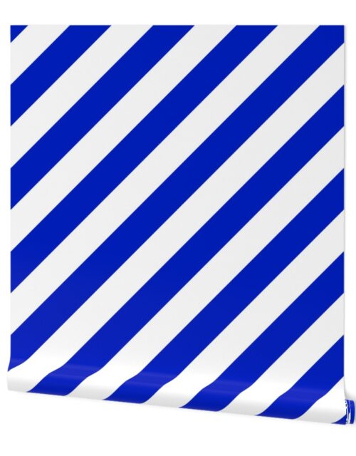 2″ Wide Diagonal Cobalt Blue Candy Cane Stripes Wallpaper