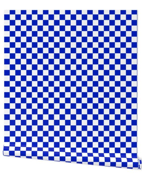 1″ Cobalt Blue and White Checkerboard Squares Wallpaper
