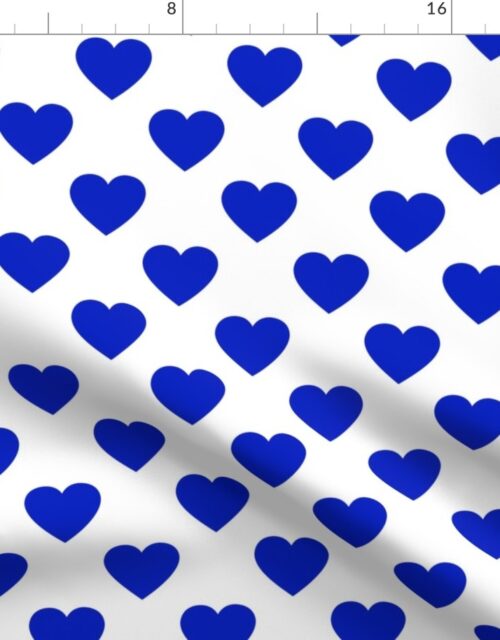 2″ Cobalt Blue Hearts on White` Fabric