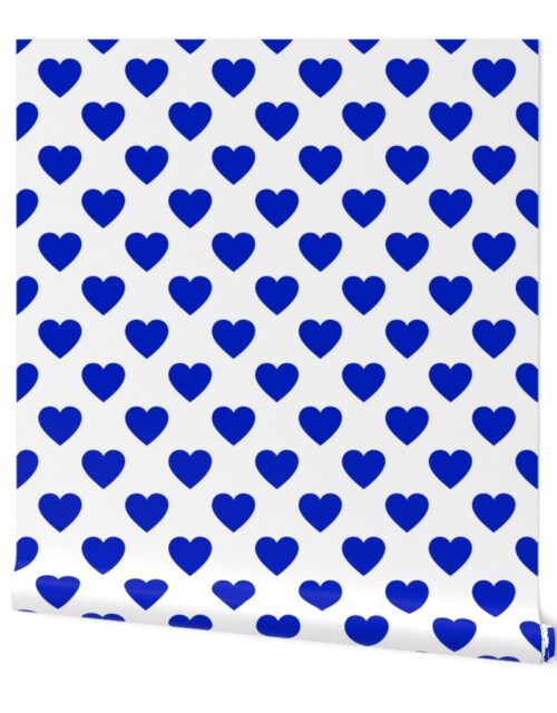 2″ Cobalt Blue Hearts on White` Wallpaper