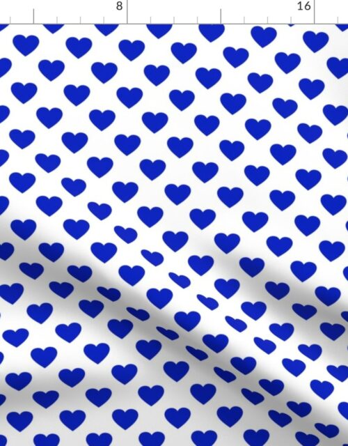 1″ Cobalt Blue Hearts on White Fabric
