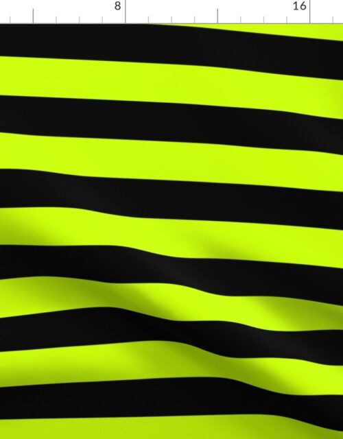 Slime Green and Black Horizontal Witch Stripes Fabric