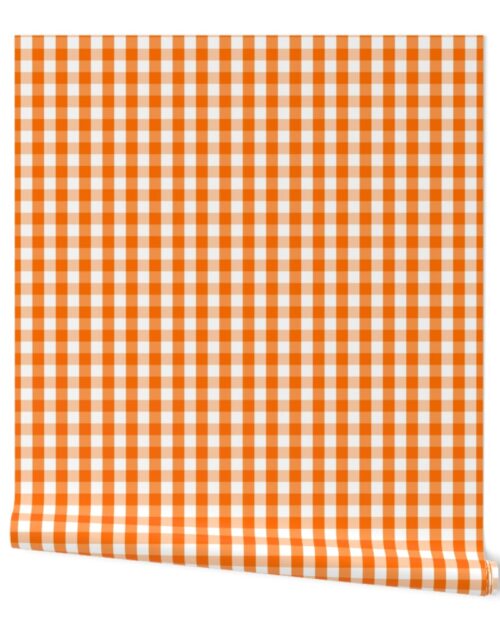 Classic Pumpkin Orange and White Gingham Check Pattern Wallpaper