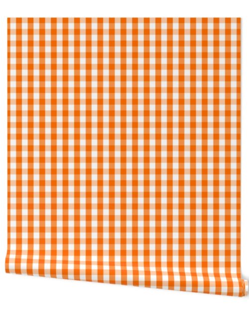 Small Pumpkin Orange and White Gingham Check Pattern Wallpaper