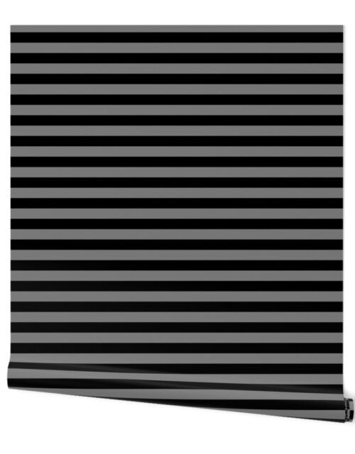Tombstone Grey and Black Horizontal Witch Stripes Wallpaper