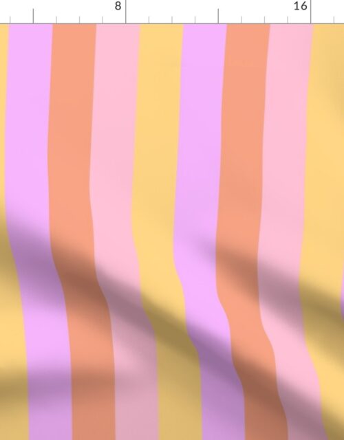 Hibiscus Hawaiian Flower Cabana Stripes in Pink, Yellow, Peach and Lilac Fabric
