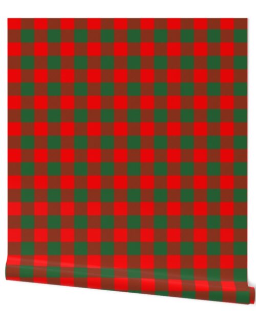 Jumbo Holly Red and Evergreen Green Christmas Country Cabin Buffalo Check Wallpaper