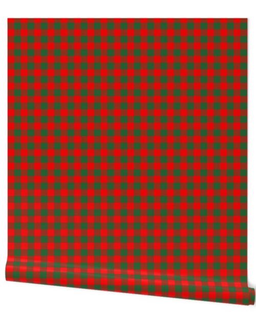 Medium Holly Red and Evergreen Green Christmas Country Cabin Buffalo Check Wallpaper