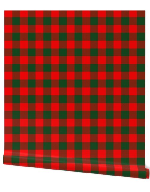 Jumbo Holly Red and Balsam Green Christmas Country Cabin Buffalo Check Wallpaper