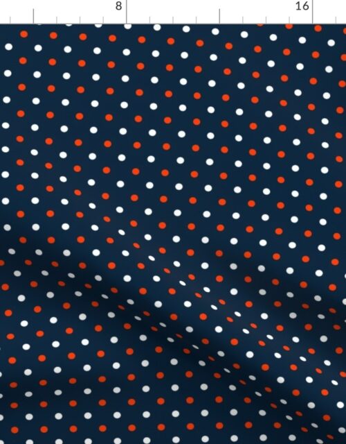 White and Orange Polka Dots on Navy Fabric