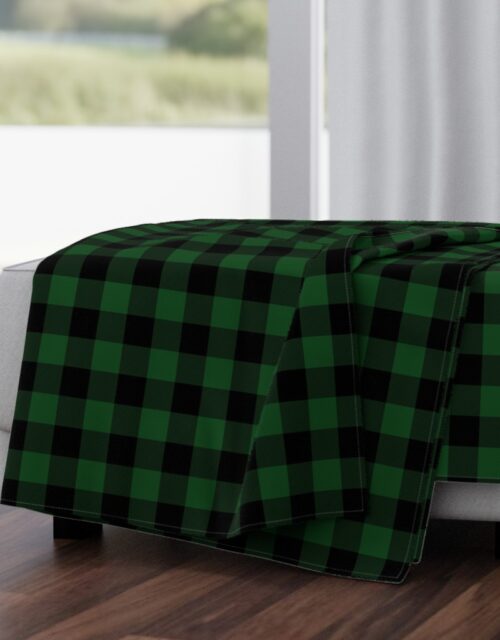 Original Forest Green and Black Rustic Cowboy Cabin Buffalo Check Throw Blanket
