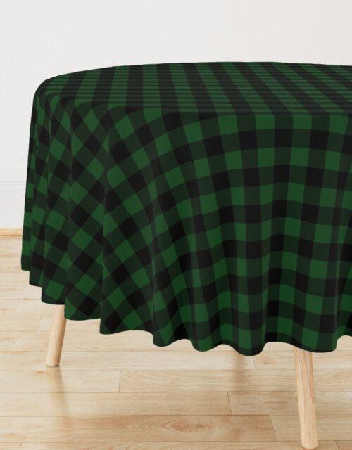Original Forest Green and Black Rustic Cowboy Cabin Buffalo Check Round Tablecloth