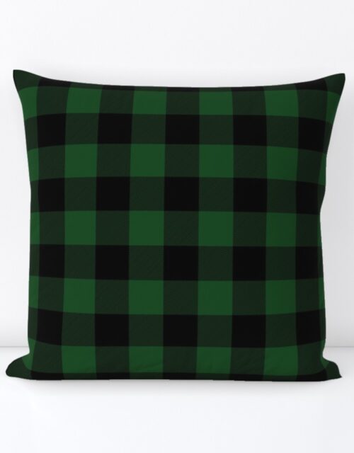 Original Forest Green and Black Rustic Cowboy Cabin Buffalo Check Square Throw Pillow