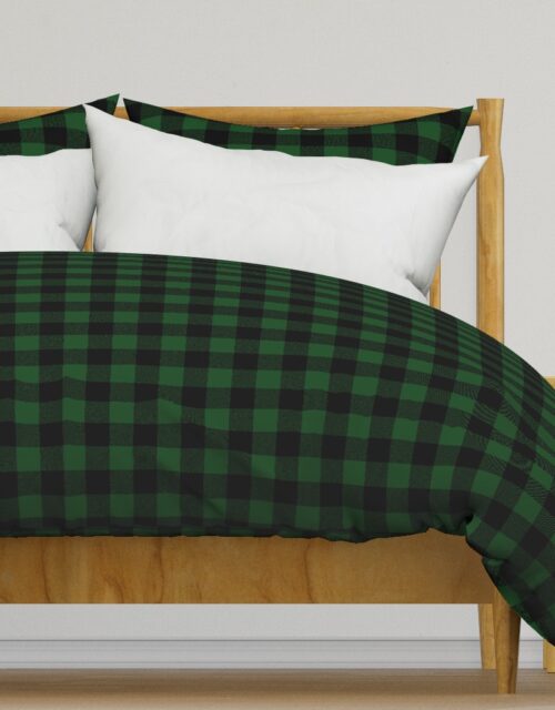 Original Forest Green and Black Rustic Cowboy Cabin Buffalo Check Duvet Cover