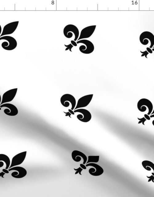 Large Black French Fleur de Lis on White Fabric