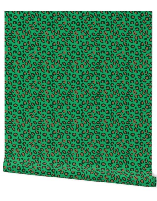 Greenery Green and Beige Leopard Spotted Animal Print Wallpaper