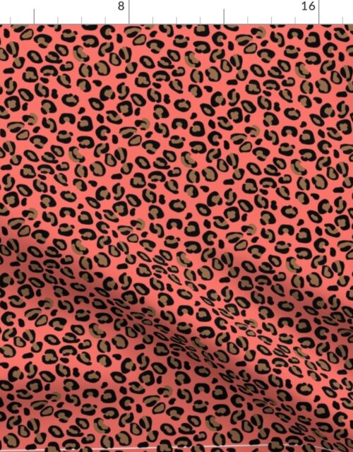 Living Color Color of the Year in Coral Beige and Black Leopard Spots Fabric