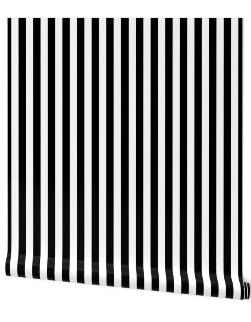 Black and White 3/4 inch Vertical Deck Chair Stripes Wallpaper