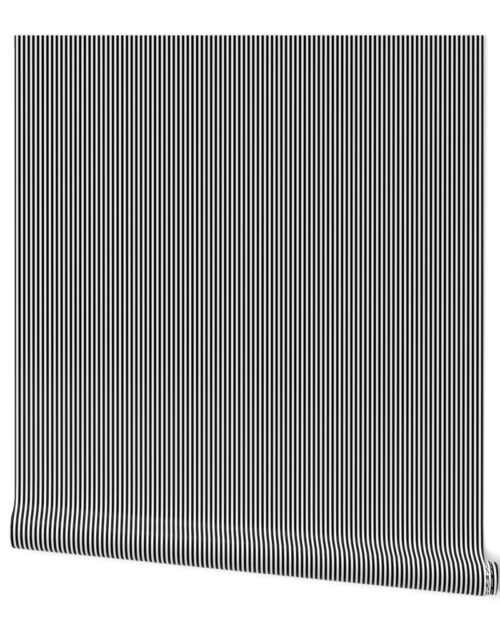 Black and White Narrow Vertical 1/8 inch Pencil Stripe Wallpaper