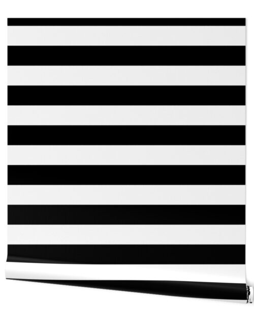 Black and White Horizontal Cabana Tent 2″ Stripes Wallpaper