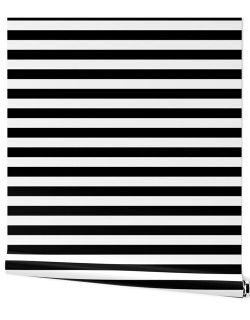 Black and White Horizontal Beach Hut 1″ Stripes Wallpaper