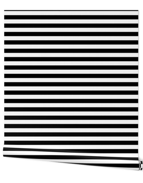 Black and White 3/4 inch Horizontal Deck Chair Stripes Wallpaper