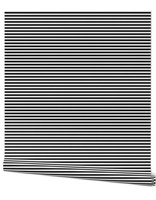 Black and White Narrow Horizontal 1/4 inch Sailor Stripe Wallpaper