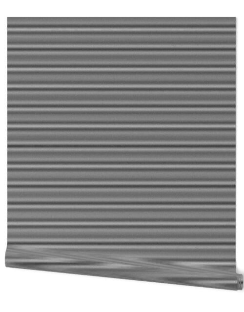 Black and White Horizontal 1/16 inch Micro Pin Stripe Wallpaper