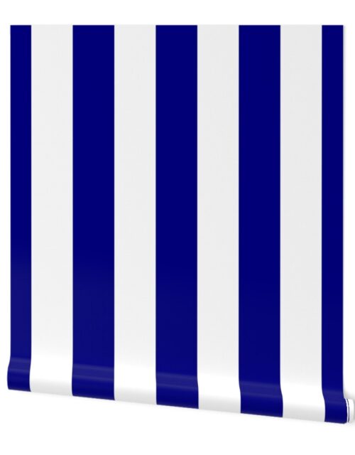 Blue and White Jumbo 3-inch Circus Big Top Vertical Stripes Wallpaper