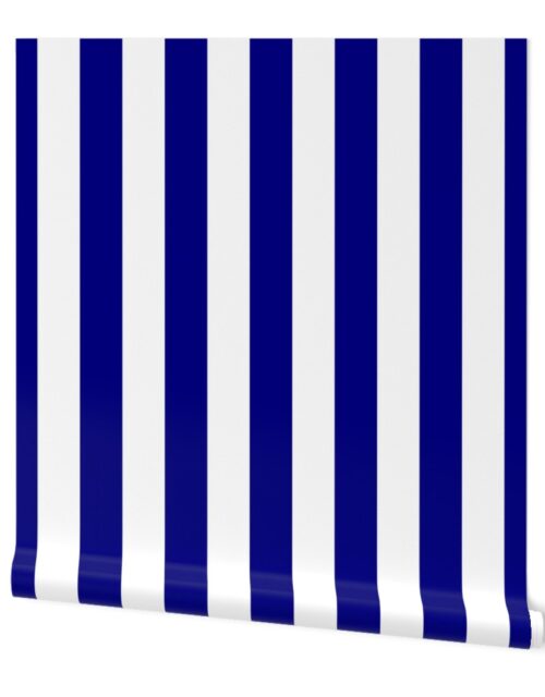 Blue and White Wide 2-inch Cabana Tent Vertical Stripes Wallpaper