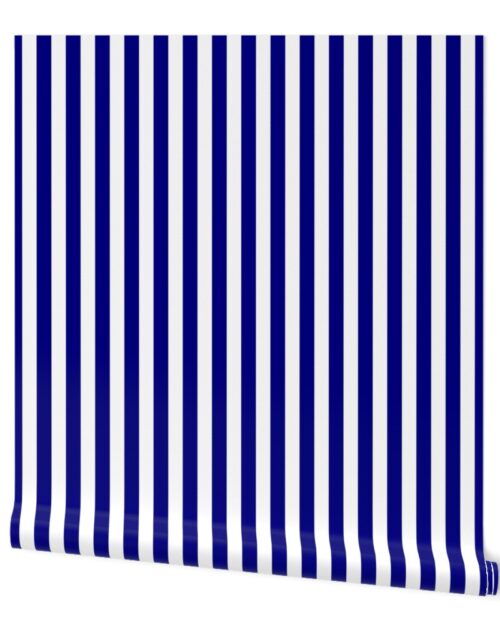 Blue and White ¾ inch Deck Chair Vertical Stripes Wallpaper