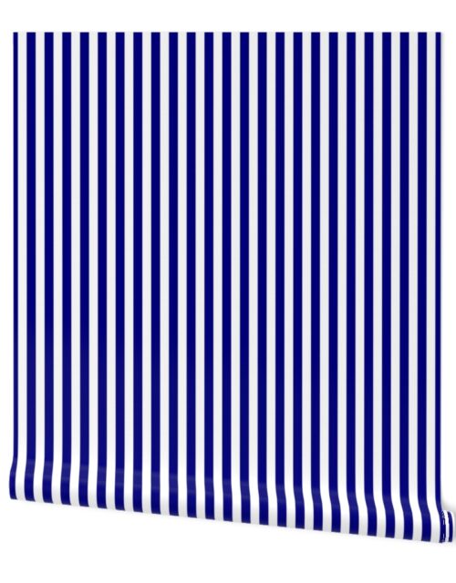 Blue and White ½ inch Picnic Vertical Stripes Wallpaper